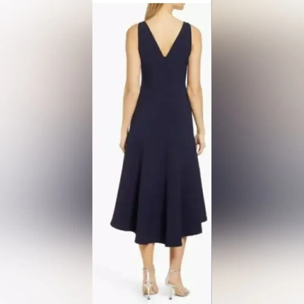 Eliza J Bateau Neck Fit Flare Dress Midi Navy Blue sz 2 NWOT